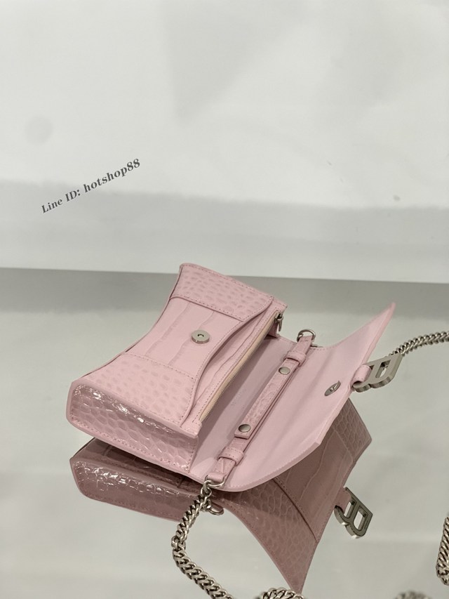 Balenciaga專櫃爆款鱷魚胭脂粉/銀沙漏包 巴黎世家經典沙漏包鏈條包 型號656050 fyj1042